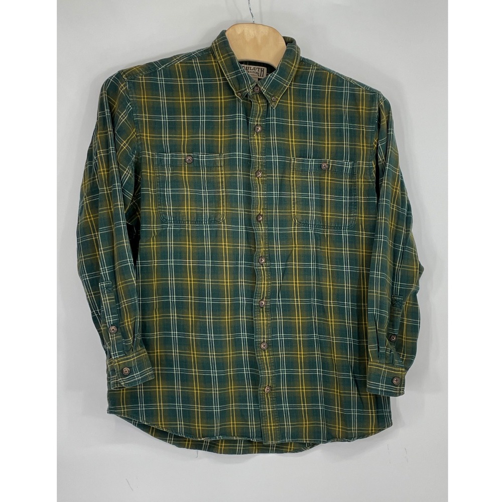 Duluth Trading Co Mens Shirt 2XL/Tall Flannel Green Plaid Button Down Outdoors